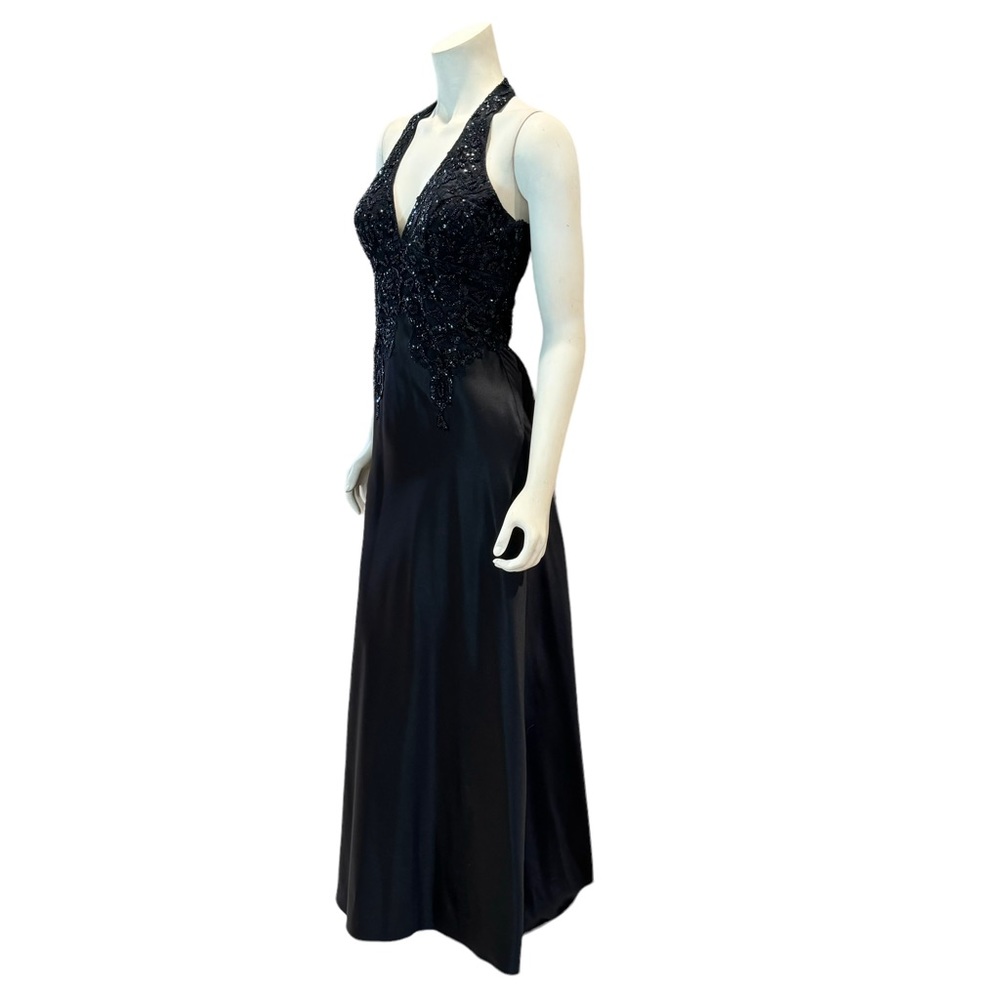 Vintage Beaded and Sequined Satin Halter Corset Gown - Picture 5 of 13
